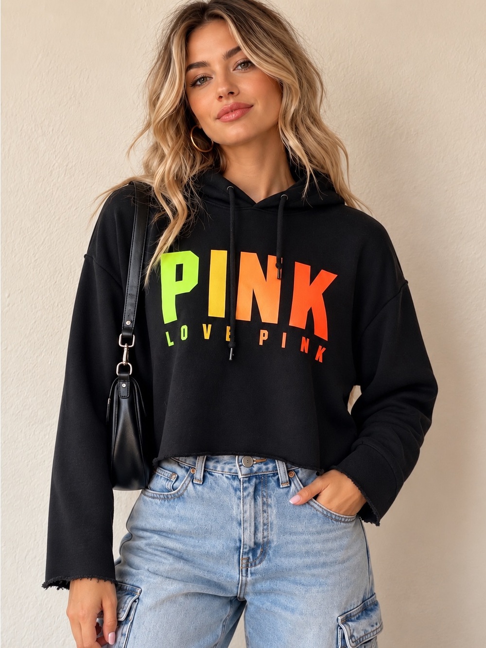 Victorias Secret Pink Ombre Slit Back Athleisure Crop Hoodie Size L